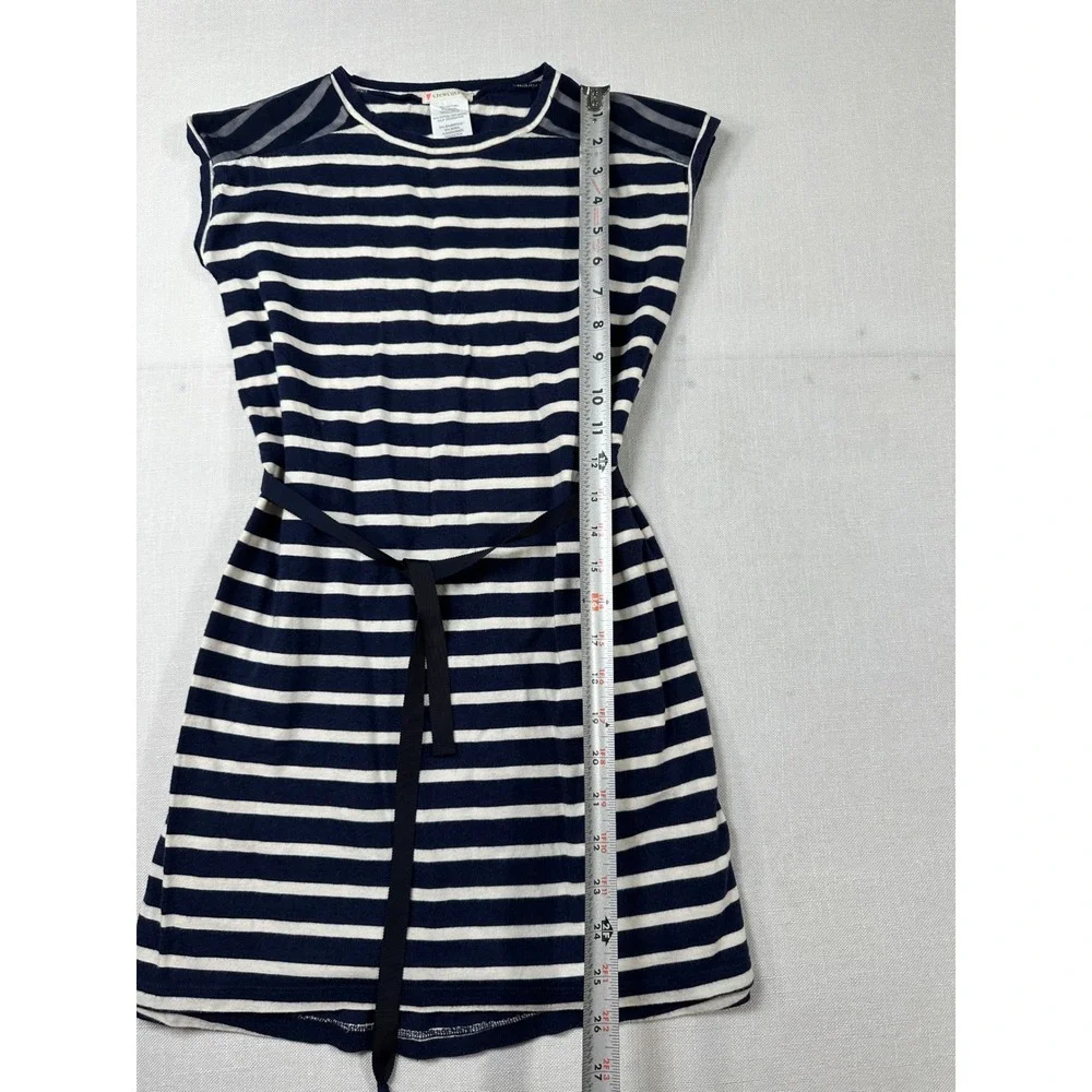 Crewcuts‎ J.Crew Girls Navy Blue White Striped Bow Dress Size 8 Mesh Shoulder